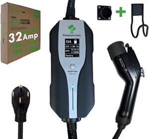 PRIMECOM.TECH Level 2 Electric Vehicle (EV) Charger Amperage Adjustable (10Amp – 16Amp – 20Amp – 24Amp – 32Amp) 30Ft Cable EVSE Plug-in Hybrid (40 FT, 14-50P)