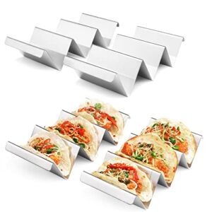 Taco Holders 4 Packs – Stainless Steel Taco Stand Rack Tray Style by ARTTHOME, Oven Safe for Baking, Dishwasher and Grill Safe