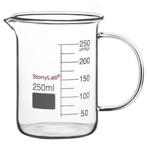 stonylab Glass Beaker with Handle, Borosilicate Glass Graduated Low Form Griffin Beaker with Handle and Pouring Spout, 250 ml