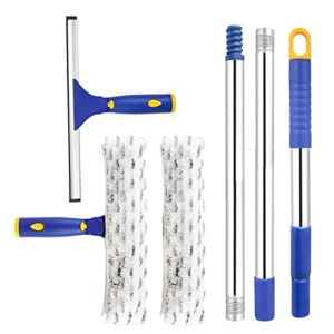 ITTAR Window Cleaner Squeegee Rotatable Squeegee and Microfiber Scrubber with Extendable 3 Section Stainless Steel Pole,Window Cleaning Tool with 2 Microfiber Pads for Shower Glass Door,Car Windshield