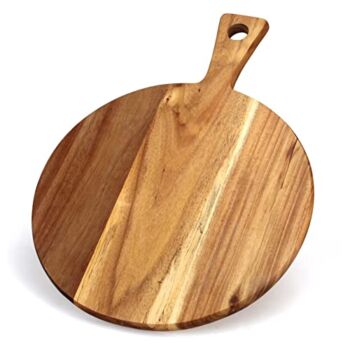 Acacia Wood Cutting Board with Handle Wooden Chopping Board Countertop Round Paddle Cutting Board for Meat Bread Serving Board Charcuterie Board Circular Circle Cutting Board | The Storepaperoomates Retail Market - Fast Affordable Shopping