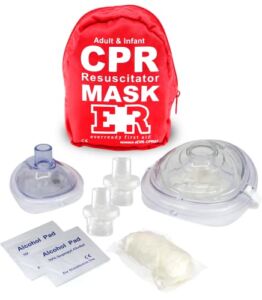 Ever Ready First Aid Adult and Infant CPR Mask Combo Kit with 2 Valves with Pair of Nitrile Gloves & 2 Alcohol Prep Pads – Red