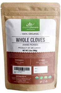 CEYLONFLAVORS FRESH AND PURE Organic Hand Picked Whole Cloves 3.5oz. Harvested from a USDA Certified Organic Farm in Sri Lanka