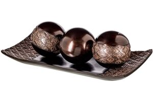 Creative Scents Dublin Home Decor Tray and Orbs Set – Coffee Table Decor Centerpiece Table Decorations for Living Room Decor – Decorative Accents Bowl with Spheres Balls for Dining Table Decor Brown