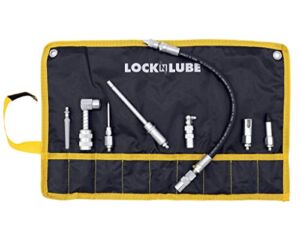 LockNLube 8-Piece Quick Connect Greasing Accessory Kit. Complete grease fitting connection kit. Reach any grease fitting on any machine. The rip-stop case keeps tools clean and portable.