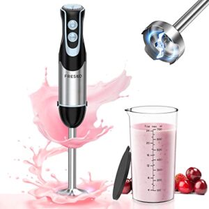 Immersion Blender Handheld, FRESKO 12-Speed Powerful Hand Blender Stick with Turbo Mode & 4 Stainless Steel Blades, Heavy Duty Copper Motor Hand Mixer, 700ml Beaker for Soup,Smoothie,Puree,Baby Food