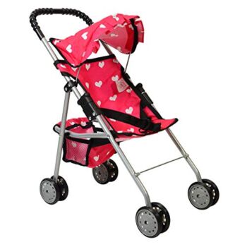 The New York Doll Collection My First Doll Stroller with Basket & Heart Design Foldable Doll Stroller, Pink | The Storepaperoomates Retail Market - Fast Affordable Shopping