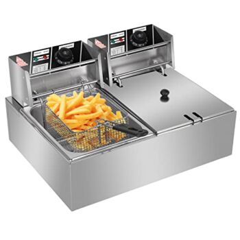 ROVSUN 22.8QT Electric Deep Fryer w/ 2 Baskets & Lids, 21.8L Stainless Steel Commercial Double Fryer, Countertop Kitchen Frying Machine w/ Temperature Control, French Fries Donuts 5000W | The Storepaperoomates Retail Market - Fast Affordable Shopping