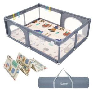 Baby Playpen with Mat, Large Baby Play Yard for Toddler, BPA-Free, Non-Toxic, Safe No Gaps Playards for Babies, Indoor & Outdoor Extra Large Kids Activity Center 79″x59″x26.5″ with 0.4″ Playmat