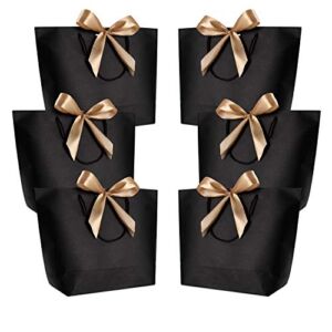 Gift Bags with Handles- WantGor 14x10x4inch Paper Party Favor Bag Bulk with Bow Ribbon for Birthday Wedding/Bridesmaid Celebration Present Classrooms Holiday(Matte Black, Large- 6 Pack)