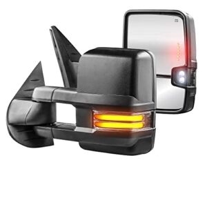 MOSTPLUS Power Heated Towing Mirrors Compatible for Chevy Silverado Suburban Tahoe GMC Serria Yukon 2008-2013 with Swichback Sequential Turn light, Clearance Lamp, Running Light(Set of 2)