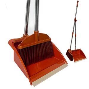 Broom and Dustpan Set for Home, Standing Dustpan with Teeth Broom with 49″ Long Handle, Broom and Dustpan Combo for Office Home Kitchen Lobby Floor Cleaning Indoor Outdoor Use Broom and Dustpan