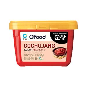 Chung Jung One O’Food Medium Hot Pepper Paste Gold (Gochujang), Chili Paste, Korean Traditional Sunchang Brown Rice Red Pepper Paste, No Corn Syrup 1.1lb, Medium Hot (500g)
