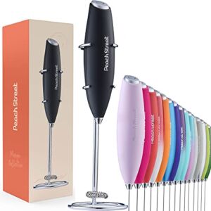 Powerful Handheld Milk Frother, Mini Milk Foamer, Battery Operated (Not included) Stainless Steel Drink Mixer with Frother Stand for Coffee, Lattes, Cappuccino, Frappe, Matcha, Hot Chocolate.