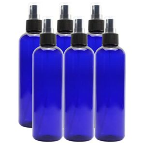 Cornucopia 8oz Cobalt Blue Plastic PET Spray Bottles w/ Fine Mist Atomizers (6-pack); for DIY Home Cleaning, Aromatherapy, & Beauty Care
