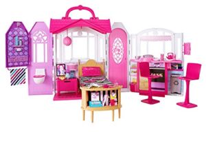 Barbie Glam Getaway Portable Dollhouse, 1 Story with Furniture, Accessories and Carrying Handle, for 3 to 7 Year Olds