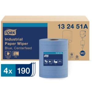 Tork Paper Wiper Centerfeed Blue M2, High Absorbency, 4 x 190 Feet, 132451A