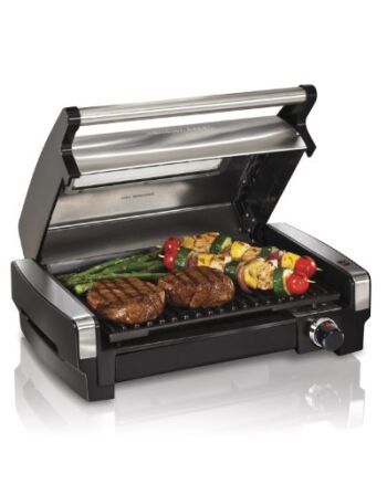 Hamilton Beach Electric Indoor Searing Grill with Adjustable Temperature Control to 450F, 118 sq. in. Surface Serves 6, Removable Nonstick Grate, Viewing Window, Stainless Steel | The Storepaperoomates Retail Market - Fast Affordable Shopping