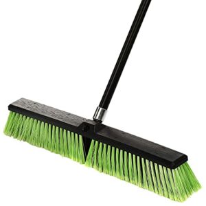 Alpine Heavy Duty Push Broom for Floor Cleaning Stiff & Soft Bristle Brush for Shop, Deck, Garage, Patio, Concrete for Indoor & Outdoor Sweeping Broom (Green -24 inches)