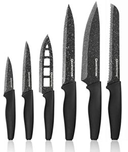 Nutriblade 6 PC Knife Set by Granitestone, Professional Kitchen Chef’s Knives with Ultra Sharp Stainless Steel Blades and Nonstick Granite Coating, Easy-Grip Handle, Rust-proof, Dishwasher-safe, Black
