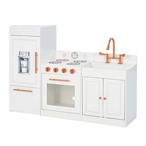 Teamson Kids Little Chef Paris White Play Kitchen with Pretend Ice-Maker, Modular Design, & Storage Space, Wood Play Kitchen Set for Toddlers, White/Rose Gold