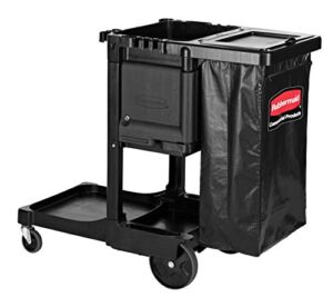 Rubbermaid Commercial Products-1861430, Executive Series Janitorial and Housekeeping Cleaning Cart with Locking Cabinet, Wheeled with Zippered Black Vinyl Bag, Black, 38″ x 21.8″ x 46″