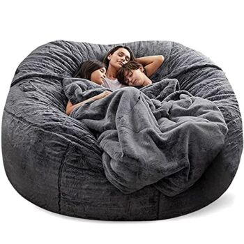 Bean Bag Chairs, Giant Bean Bag Cover, Soft Fluffy Fur Bean Bag Chairs for Adults (Cover ONLY, NO Filler) 7ft Dark Grey Big Bean Bag Bed Oversized Lazy Bean Bag Couch | The Storepaperoomates Retail Market - Fast Affordable Shopping