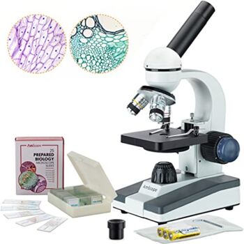 AmScope M150C-PS25 Compound Monocular Microscope, WF10x and WF25x Eyepieces, 40x-1000x Magnification, LED Illumination, Brightfield, Single-Lens Condenser, Coaxial Coarse and Fine Focus, Plain Stage, 110V, Includes Set of 25 Prepared Slides | The Storepaperoomates Retail Market - Fast Affordable Shopping