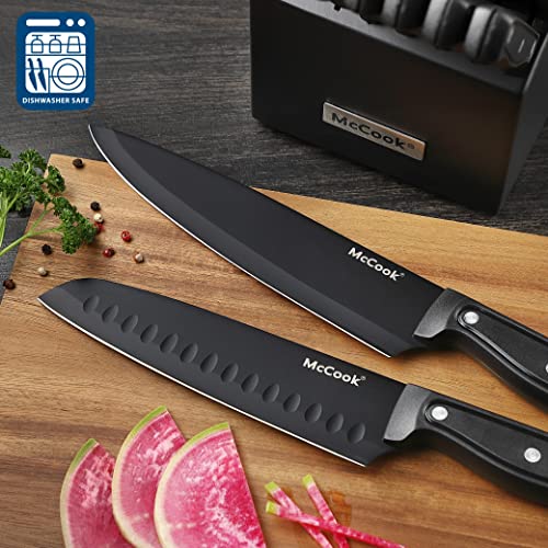 DISHWASHER SAFE MC701 black Knife Sets of 26, McCook Stainless Steel Kitchen Knives Block Set with Built-in Knife Sharpener,Measuring Cups and Spoons | The Storepaperoomates Retail Market - Fast Affordable Shopping