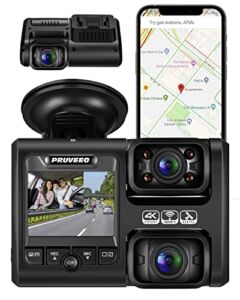 PRUVEEO Dash Cam, Front and Inside 1080P Dual FHD, Single-Channel 2160P, Built-in GPS WiFi, 24H Parking Monitor, 2 Inch LCD Camera, 512 Gb Max, G-Sensor, Infrared Night Vision for Cars and Taxi