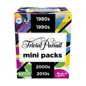 Trivial Pursuit Game Mini Packs Multipack, Fun Trivia Questions for Adults and Teens Ages 16+, Includes 4 Game Packs Featuring 4 Decades