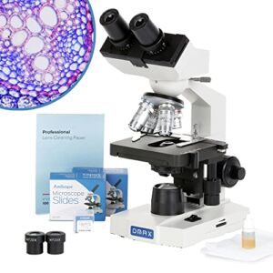 OMAX 40X-2000X LED Binocular Compound Lab Microscope w/ Double Layer Mechanical Stage + Blank Slides, Cover Slips, & Lens Cleaning Paper, M82ES-SC100-LP100