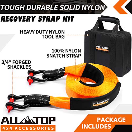 ALL-TOP Nylon Heavy Duty Tow Strap Recovery Strap Kit : 3 inch x 30 ft (35,000 lbs) 100% Nylon and 22% Elongation Snatch Strap + 3/4 Heavy Duty D Ring Shackles (2pcs) + Storage Bag | The Storepaperoomates Retail Market - Fast Affordable Shopping