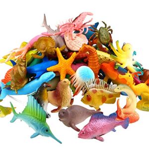 Ocean Sea Animal, 52 Pack Assorted Mini Vinyl Plastic Animal Toy Set, Realistic Under The Sea Life Figure Bulk, Bath Toy for Child Classroom Educational Party Cake Cupcake Topper, Goody Bag Filler