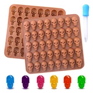 BUSOHA Gummy Skull Candy Molds Silicone, 2 Pack 40 Cavity Non-Stick Skull Silicone Molds with 1 Droppers for Chocolate, Candy, Jelly, Ice Cube, Dog Treats
