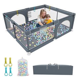 Large Baby Playpen, Packable Play Pens for Babies and Toddlers, Baby Play Yards with Ocean Balls, Kids Indoor & Outdoor Activity Center, Baby Fence with Breathable Mesh