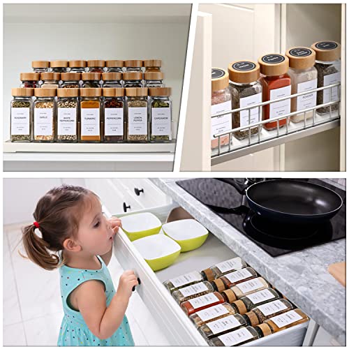 Spice Jars with Label-4oz 24Pcs,DIMBRAH Glass Spice Jars with Bamboo Lids,Spices Container Set with White Printed Spice Labels,Kitchen Empty Spice Jars with Shaker Lids | The Storepaperoomates Retail Market - Fast Affordable Shopping