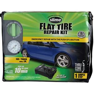 Slime 50122 Flat Tire Puncture Emergency Kit, Includes Sealant and Tire Inflator Pump, Analog, Suitable for Cars and Other Highway Vehicles, 10 Min Fix