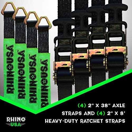 Rhino USA Car Trailer Ratchet Straps Kit – 11,128lb Guaranteed Break Strength – Use for Car, Truck, UTV & More – (4) Premium 2″ x 8′ Ratchet Straps with Padded T-Handles + (4) Axle Straps Tie Down | The Storepaperoomates Retail Market - Fast Affordable Shopping