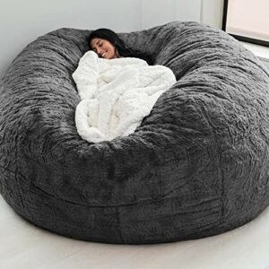FAFAD Bean Bag Chairs, Giant Bean Bag Chair for Adults, 6ft Big Bean Bag Cover Comfy Bean Bag Bed (No Filler, Cover only) Fluffy Lazy Sofa (Dark Grey), 6ft(150*75cm)