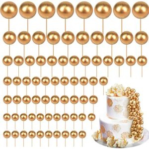 108 Pcs Gold Balls Cake Topper Mini Balloons Cake Toppers Foam Ball Cake Decorations Balloon Cake Topper Ball Shaped Cake Insert Topper for Birthday Party Baby Shower Decor, 5 Size (Gold)