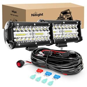 Nilight ZH303 2PCS 6.5 Inch 120W Spot & Flood Combo Driving 16AWG Wiring Harness for Led Work Light Triple Rows Off-Road Truck Car ATV SUV, 2 Years Warranty , White