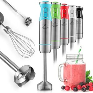 Zulay Kitchen Immersion Blender Handheld 500W – 8 Speed Copper Motor Immersion Hand Blender – Heavy Duty Stick Blender Immersion With Stainless Steel Whisk and Milk Frother Attachments (Blue)