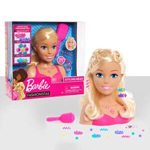 Barbie Fashionistas 8-Inch Styling Head, Blonde, 20 Pieces Include Styling Accessories, Hair Styling for Kids, by Just Play