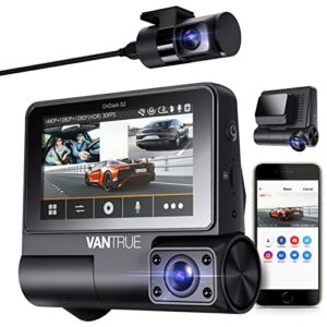 Vantrue 3 Channel WiFi Dash Cam with GPS, 3” Touch Screen 1440P+1080P+1080P Front, Inside and Rear, 2.5K+1080P Front and Cabin Dual Car Camera, IR Nigh Vision, Parking Mode, Support 512GB Max (S2-3CH)