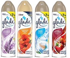 Glade Spray Collection 4 Flavors: Lavender & Vanilla, Hawaiian Breeze, Clean Linen & Apple Cinnamon. Pack of 4.