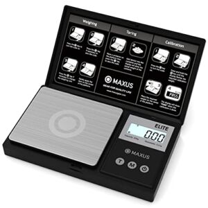 Precision Pocket Scale 200g x 0.01g, MAXUS Elite Digital Gram Scale Small Scale Mini Food Scale Jewelry Scale Ounces/ Grains Scale, Easy to Carry, Great for Travel ,Backlit LCD, Stainless Steel
