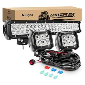 Nilight – ZH002 20Inch 126W Spot Flood Combo Led Off Road Led Light Bar 2PCS 18w 4Inch Spot LED Pods With 16AWG Wiring Harness Kit-3 Lead, 2 Years Warranty