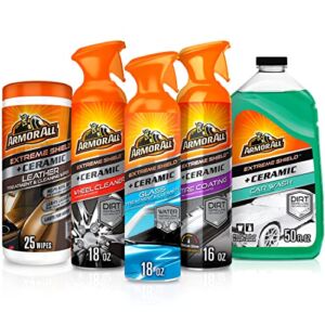 Armor All Complete Ceramic Exterior Car Cleaner Car Care Kit, Keeps Car Fresh and New, Includes-Leather Cleaning Wipes, Tire Coating Spray, Wheel Cleaner, Car Wash and Glass Cleaner, 5 Count