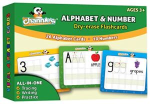 Channie’s Dry Erase Alphabet/Number Flash Cards, 5.5W x 4.25 L x 0.25H, White, Model:B500